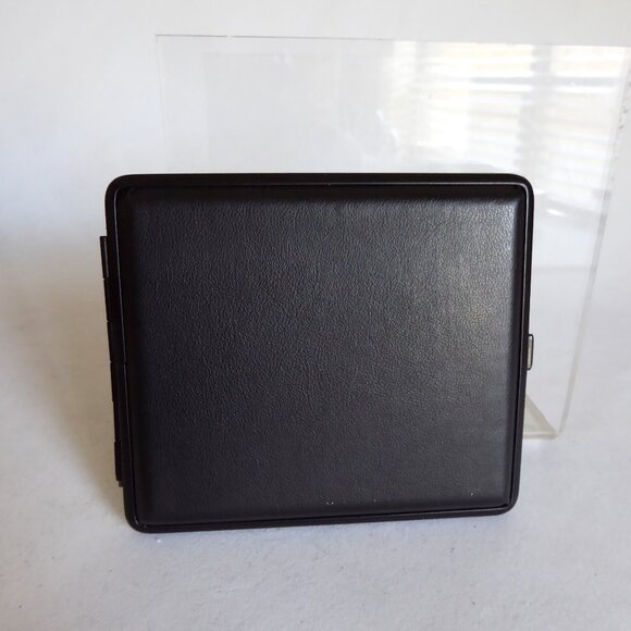 VINTAGE NEW HINGED CIGARETTE HARD CASE GERMAN LEATHER BLACK GUN METAL - Picture 2 of 9